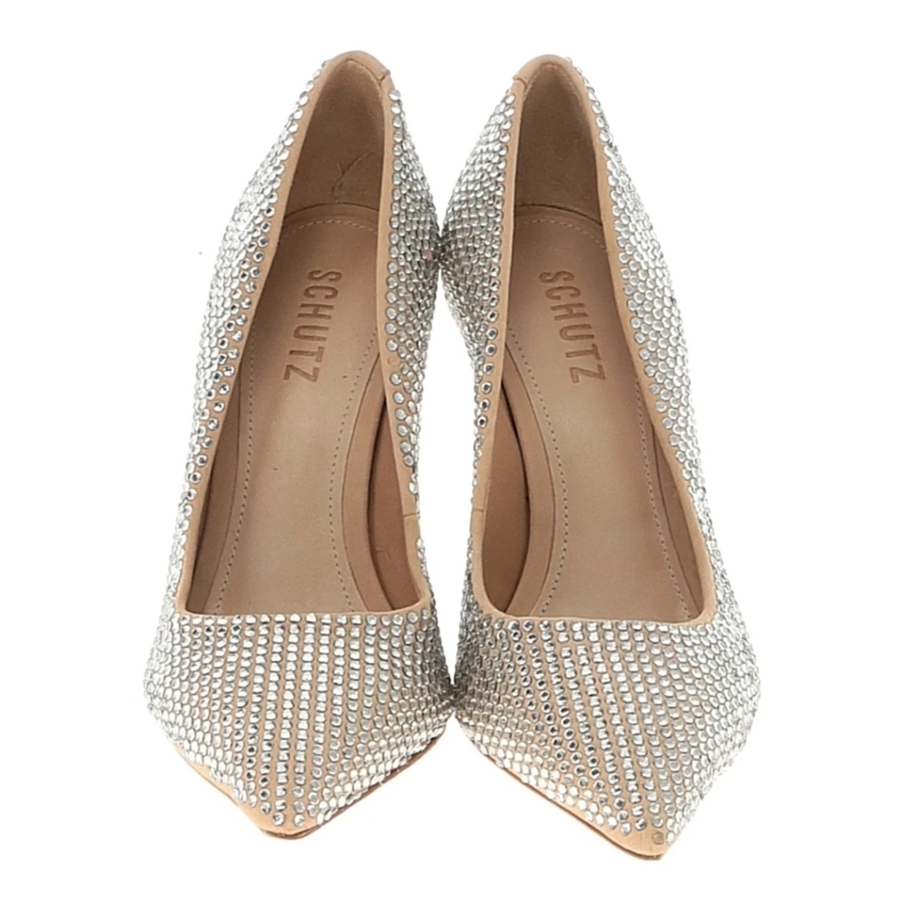 SCHUTZ  Lou Crystal-Studded Pointed-Toe Stiletto Pumps - Size 7